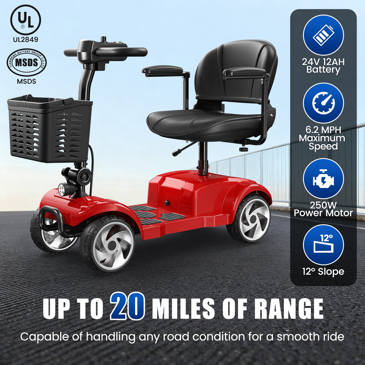 SwiftEco 4 Wheel Electric Mobility Scooter With 30 Miles Long Range & Basket