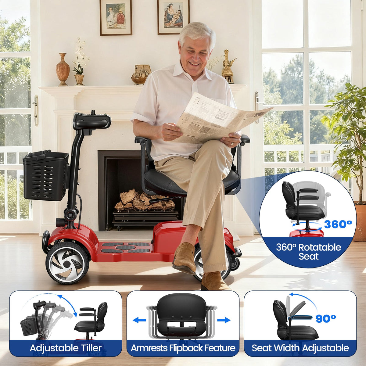 SwiftEco 4 Wheel Electric Mobility Scooter With 30 Miles Long Range & Basket