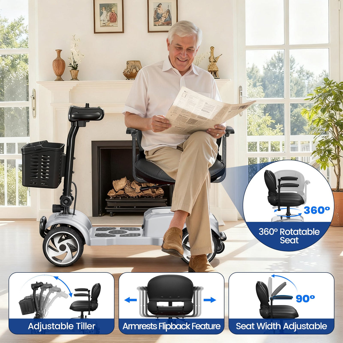SwiftEco 4 Wheel Electric Mobility Scooter With 30 Miles Long Range & Basket