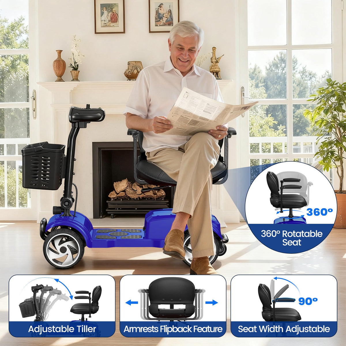 SwiftEco 4 Wheel Electric Mobility Scooter With 30 Miles Long Range & Basket